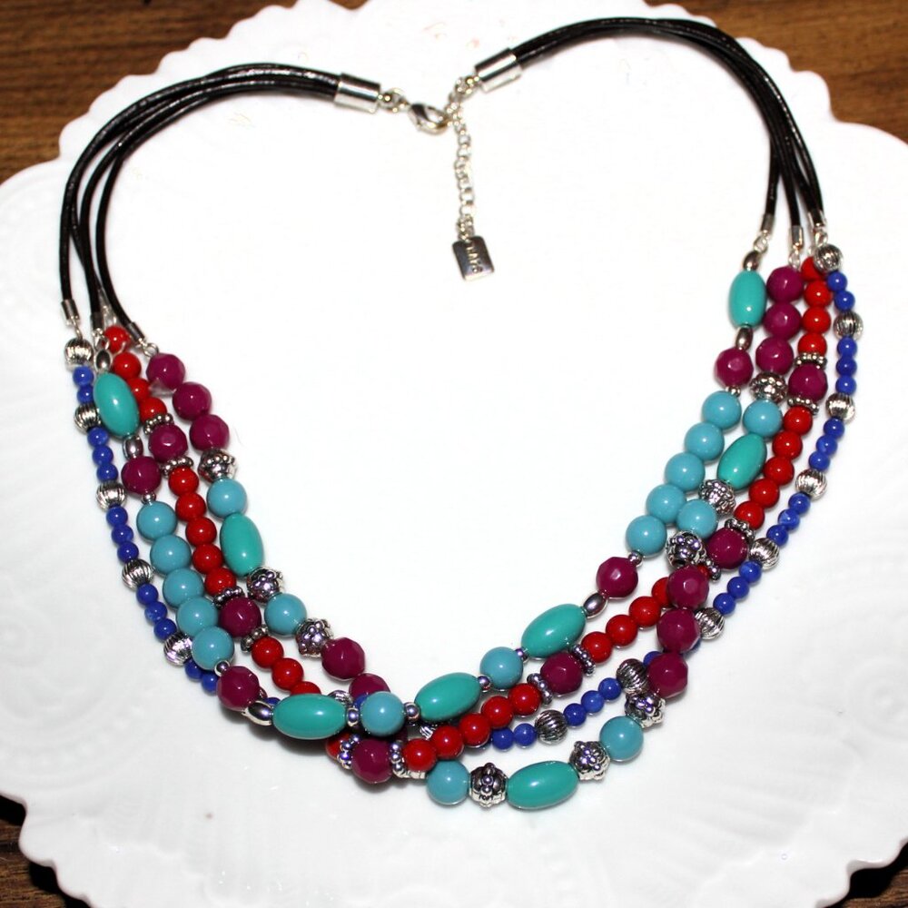 Vibrant Multicolor Beaded Statement Necklace By C… - image 2